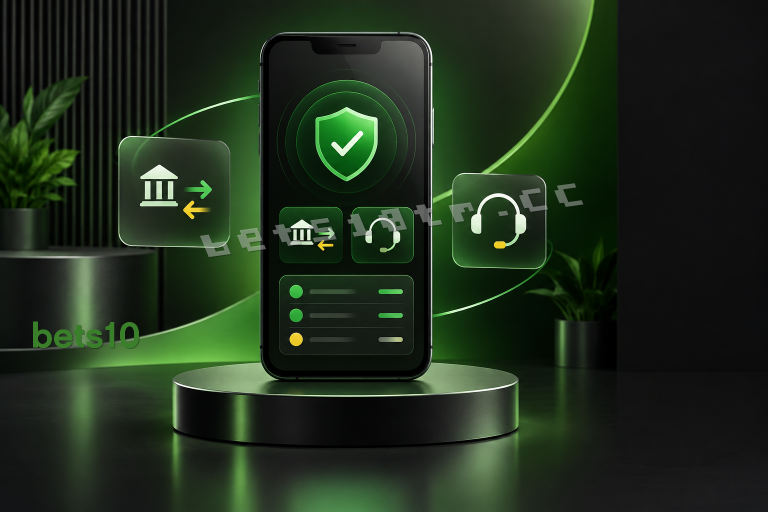 Koyu zeminde yeşil ışıkla vurgulanan telefon ve ödeme güvenliği simgeleri, Bets10 TL işlem kontrollerini temsil ediyor.