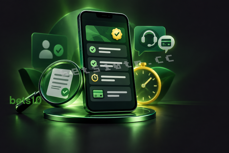 Koyu zeminde yeşil ışıkla çevrelenen telefon, bets10 türkçe site kampanya koşullarını kontrol listesi, süre ve ödeme simgeleriyle temsil ediyor.